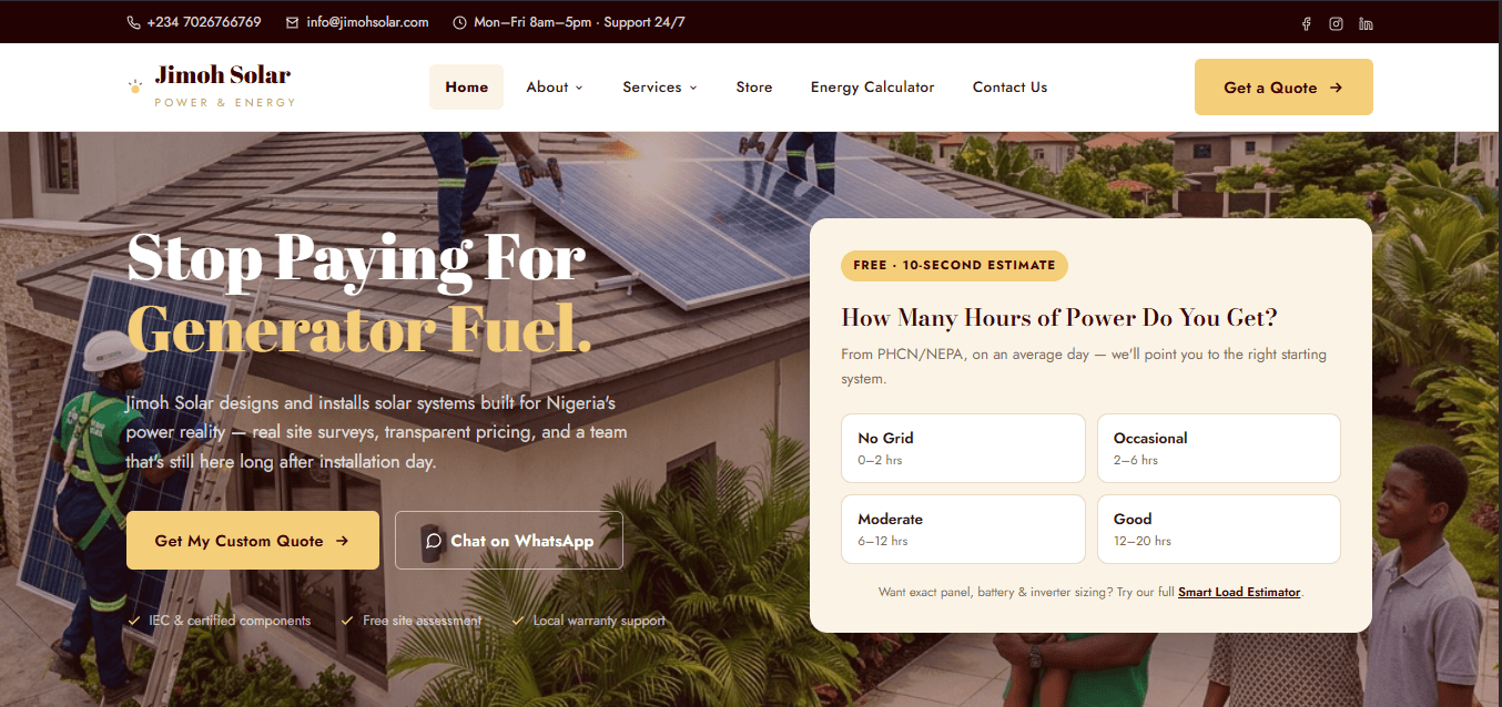 A Lead-Driven Solar Website Built Around an Interactive Load Calculator detail