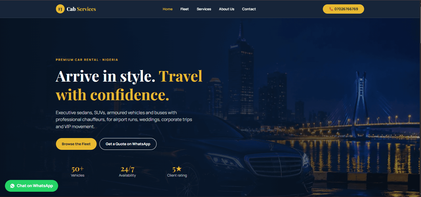 A Fleet Showcase Concept for a Car Hiring Company, Built to Show How Bookings, Enquiries and Fleet Management Would Work